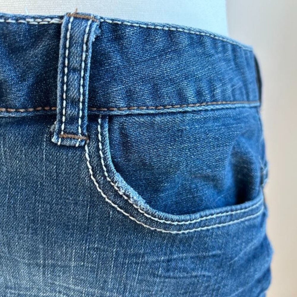 Twik Denim Mini Skirt With Dusty Blue Lace Hem And Paisley‑Lined Pockets – US 8 - Picture 2 of 9